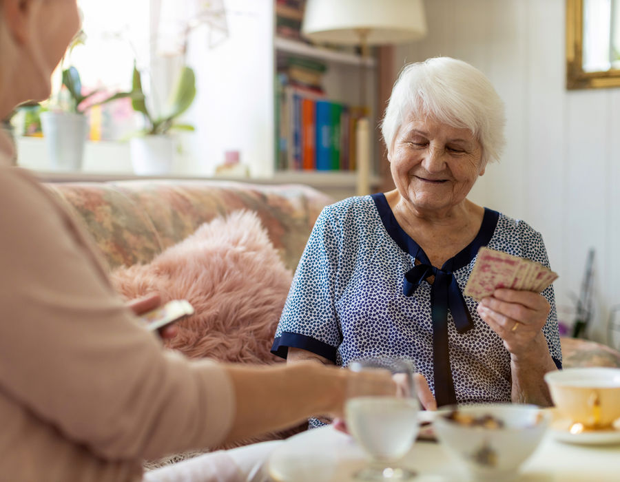 A caregiver supporting an elderly client at home